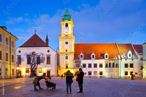 View of the main square in the old town of Bratislava, Slovakia.