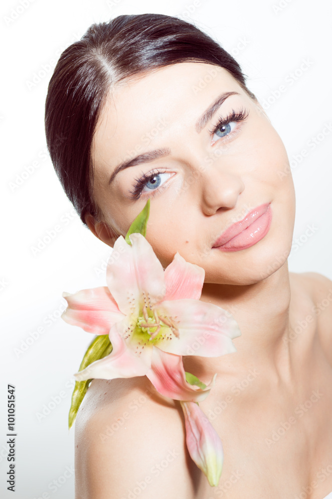 Beautiful lady with lilly flower. Perfect skin. Beautiful lady with lilly flower. Perfect skin.
