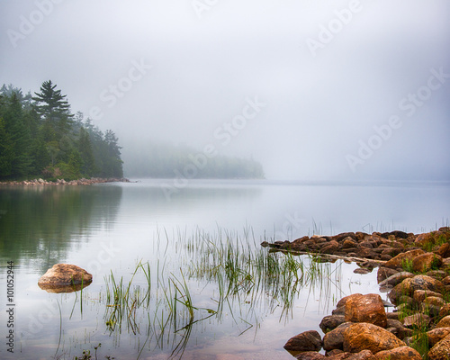 Foggy morning at Jordan Pond photo
