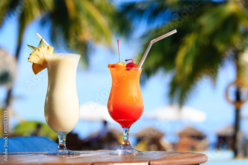 Fototapeta Naklejka Na Ścianę i Meble -  Two cocktails on luxury beach resort