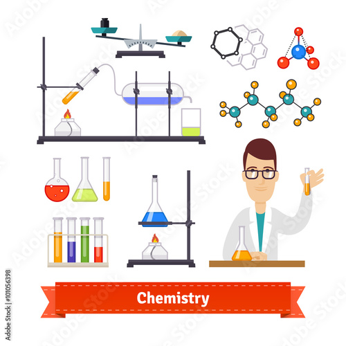 Chemistry equipment and chemist colourful set