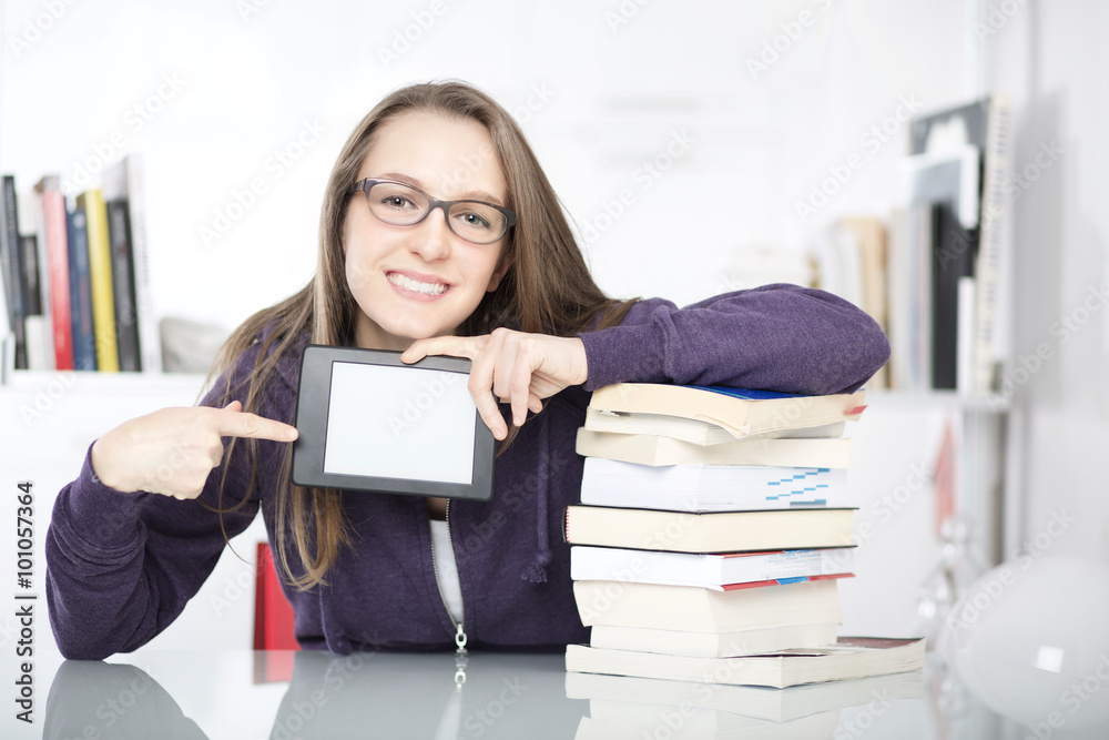 young student showing digital tablet young student showing digital tablet
