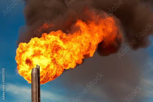 Gas flaring. Burning of associated gas at oil production.