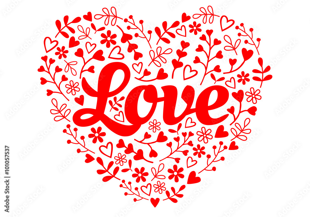 Love red flower heart, vector