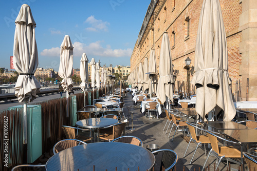 Restaurant in front the Palau de Mar, an old trade warehouses and the last one from old storehouses in the old industrial port of Barcelona. Today it is part of the Museu de Historia de Catalunya photo