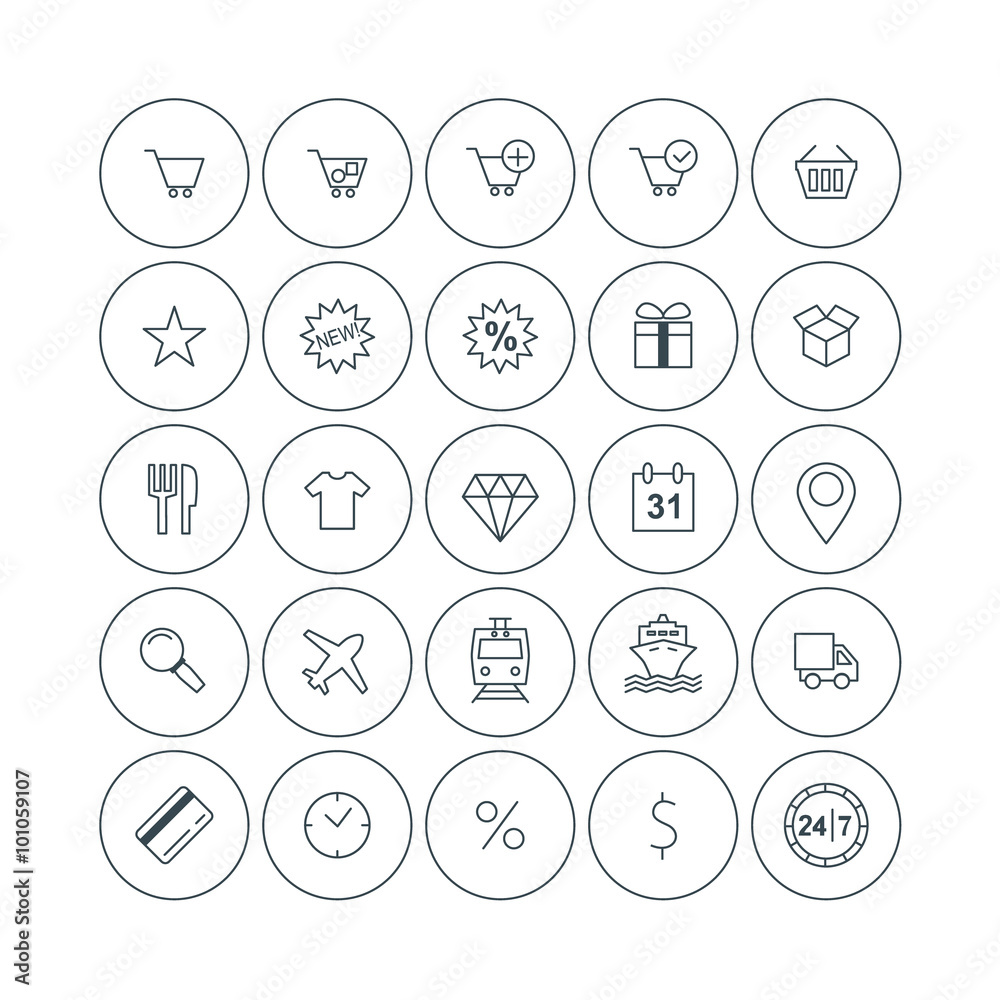 Set of Vector Thin Line Shopping Icons. Delivery, Money, Gift, Card, Sale