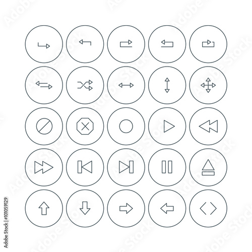 Set of Vector Thin Line Different Arrows Icons. Multimedia Audio Video Playback Buttons