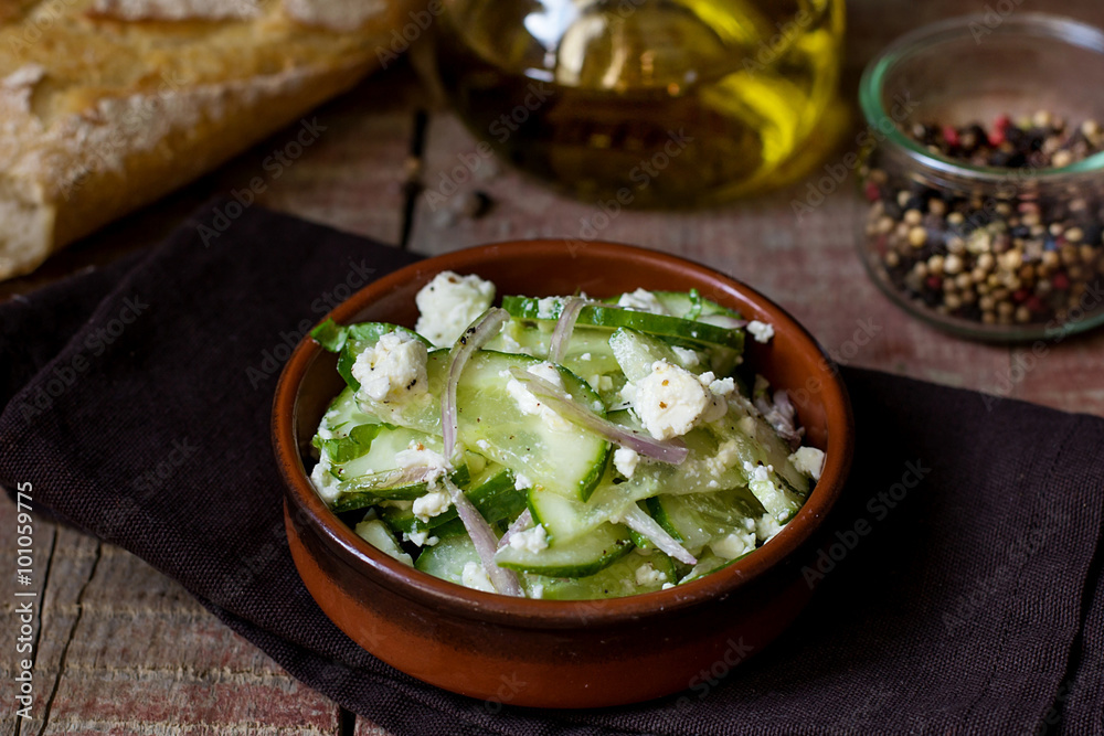 Cucumber salad with feta cheese, shallots, mint Cucumber salad with feta cheese, shallots, mint