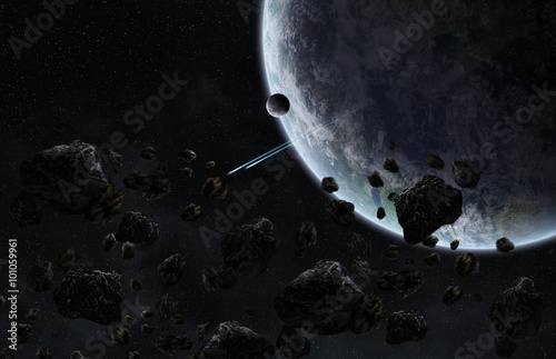 Fototapeta Naklejka Na Ścianę i Meble -  Meteorite impact on a planet in space
