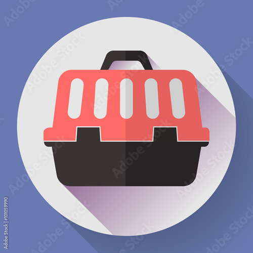 Pet dog travel cage flat icon with long shadow