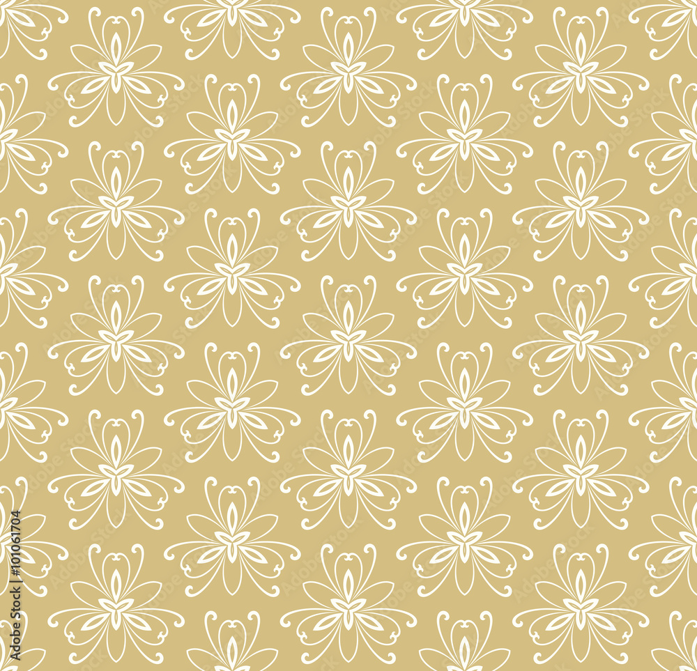 Floral ornament. Seamless abstract golden and white pattern with fine pattern