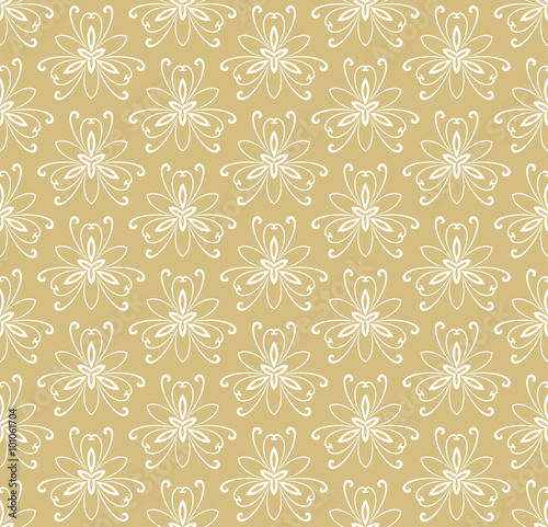 Floral ornament. Seamless abstract golden and white pattern with fine pattern