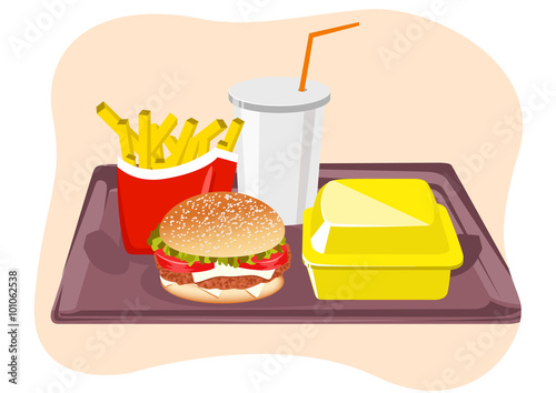 Common fast food snacks on tray 
