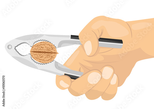 hand using a nutcracker to crack a nut