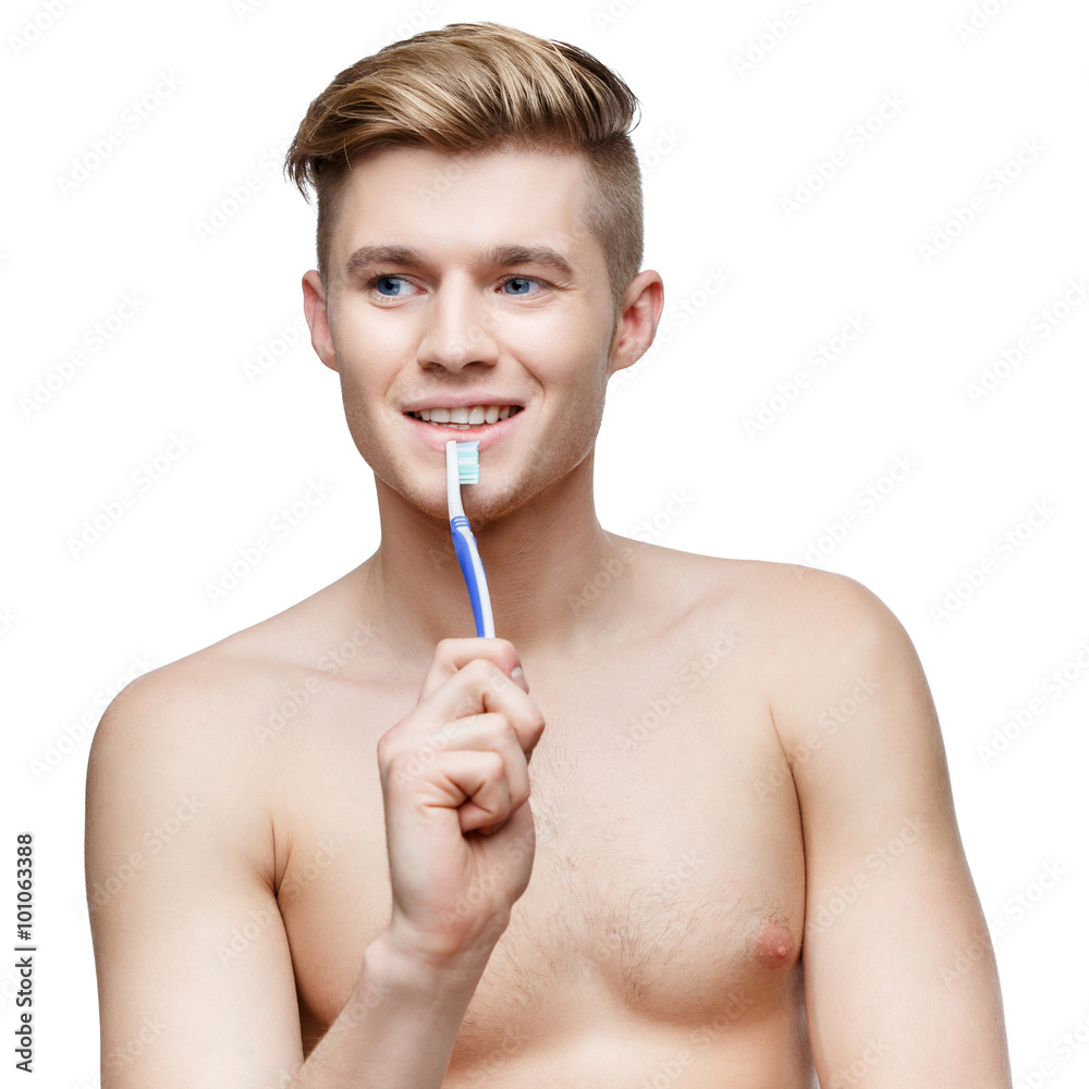 Young shirtless man isolated on white Young shirtless man isolated on white