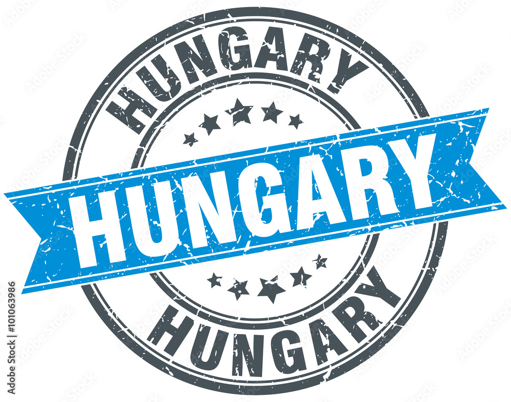Fototapeta premium Hungary blue round grunge vintage ribbon stamp