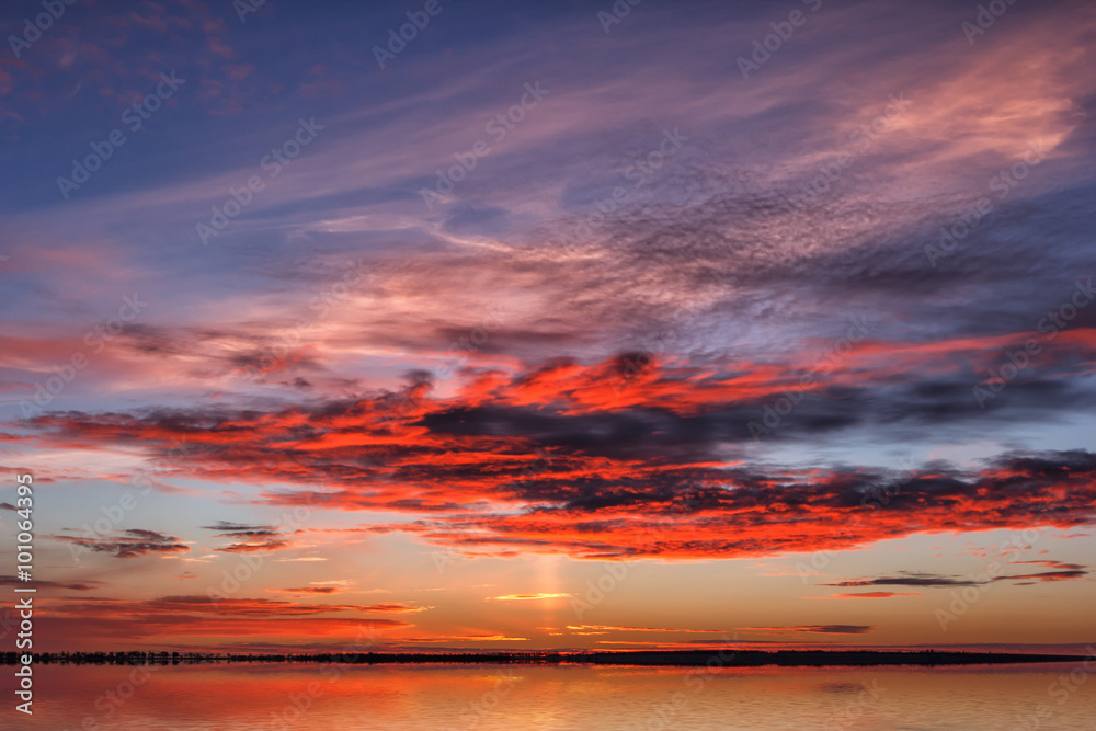 Fototapeta premium Beautiful sky sunset. Twilight dramatic red clouds