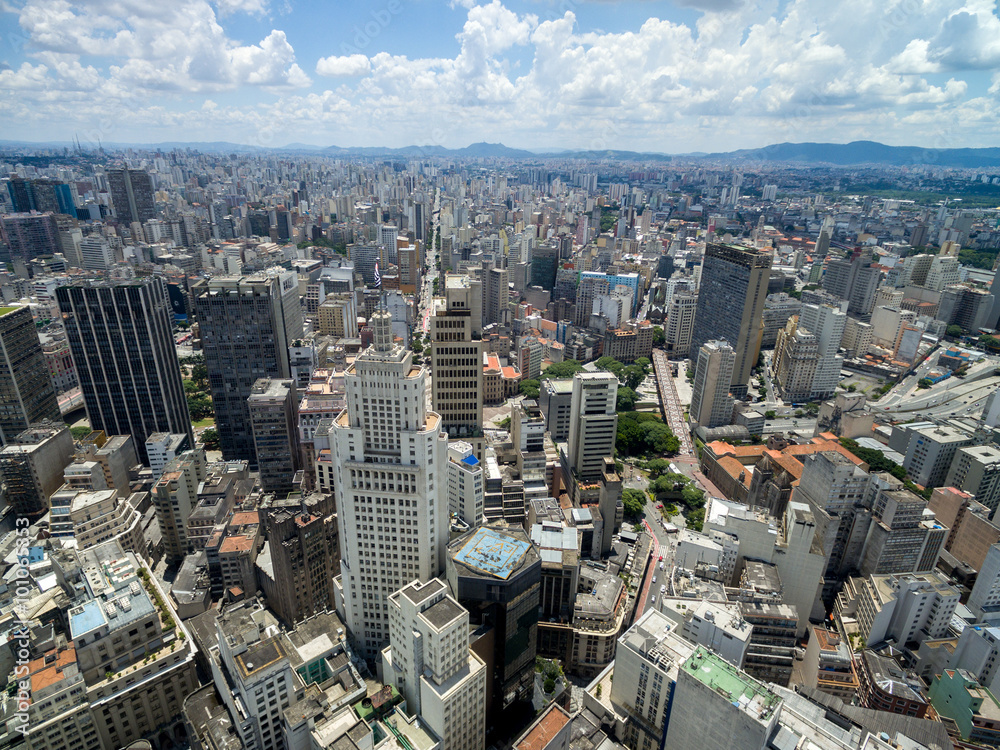 Fototapeta premium Aerial View of Downtown and Banespa Building in Sao Paulo, Brazil