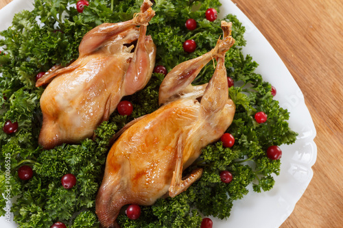 Carcasses of quail roasted ...