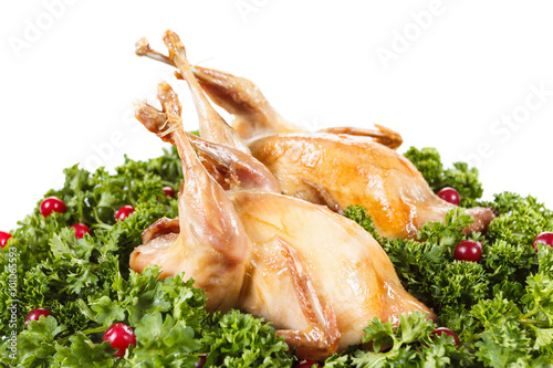 Carcasses of quail roasted ...