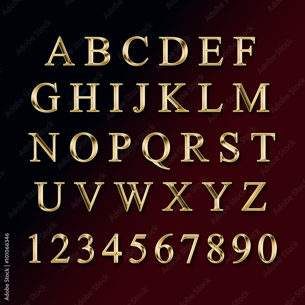 Gold alphabet with numbers