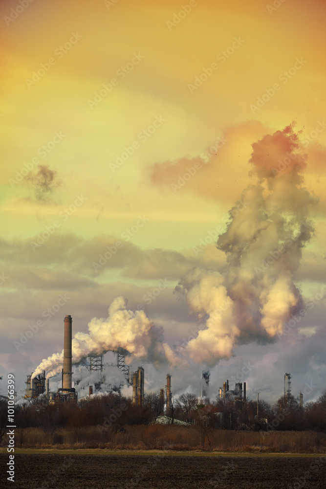 Oil Refinery at Sunset