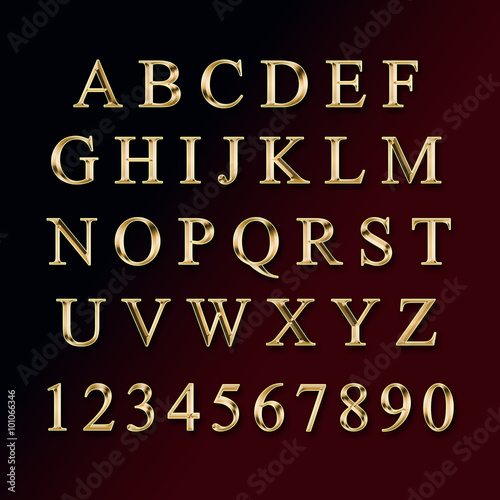 Gold alphabet with numbers