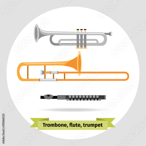 Musical instruments: trumpet, trombone, flute