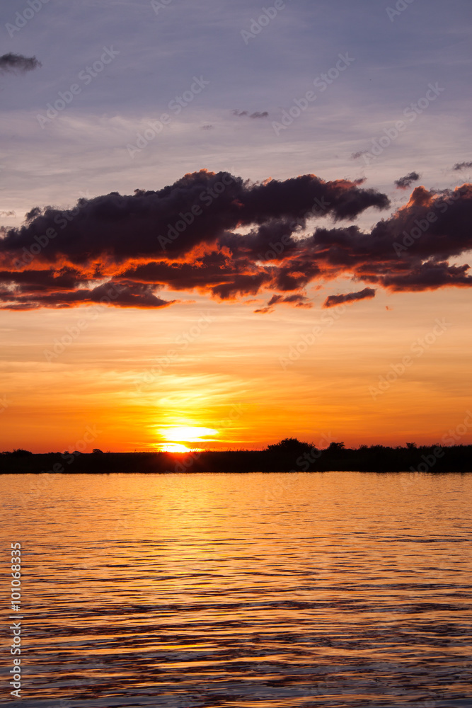Sunset over Chobe River, Botswana.