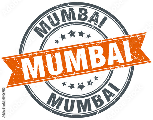 Mumbai red round grunge vintage ribbon stamp