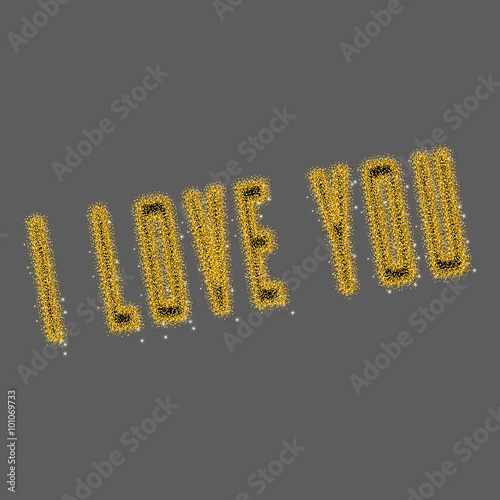Valentines day card on 14 February. I love you. Gold background