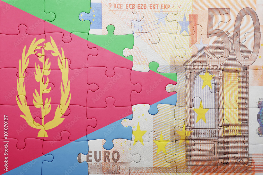puzzle with the national flag of eritrea and euro banknote