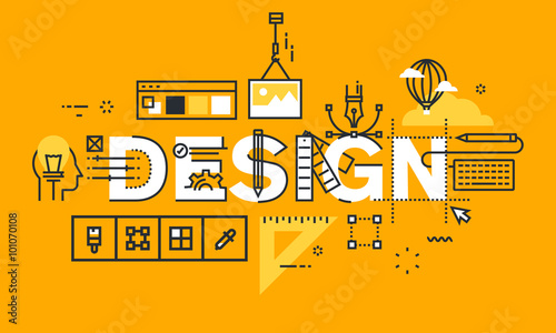 Thin line flat design banner of graphic design solutions. Modern vector illustration concept of word design for website and mobile website banners, easy to edit, customize and resize.