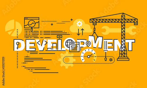 Thin line flat design banner of website and app design development. Modern vector illustration concept of word development for website and mobile website banners, easy to edit, customize and resize.