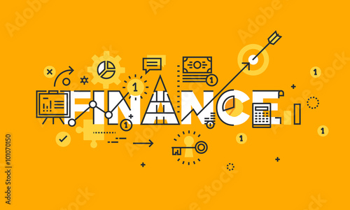 Thin line flat design banner of business, finance and banking. Modern vector illustration concept of word finance for website and mobile website banners, easy to edit, customize and resize.