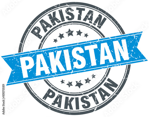Pakistan blue round grunge vintage ribbon stamp