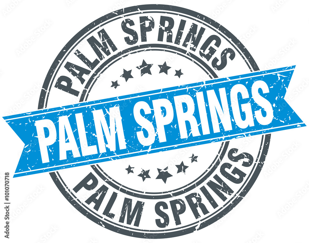 Palm Springs blue round grunge vintage ribbon stamp