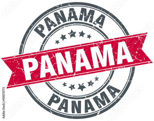 Panama red round grunge vintage ribbon stamp