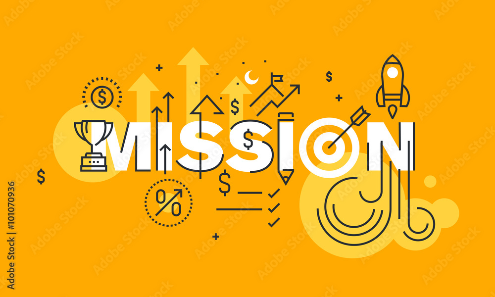 Thin line flat design banner of business mission statement. Modern