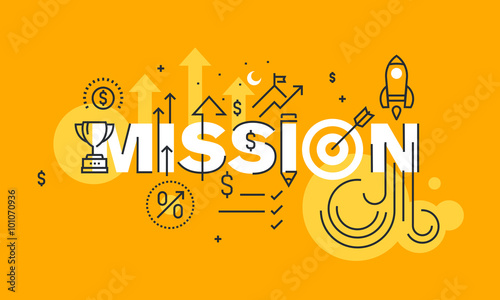 Thin line flat design banner of business mission statement. Modern vector illustration concept of word mission for website and mobile website banners, easy to edit, customize and resize.