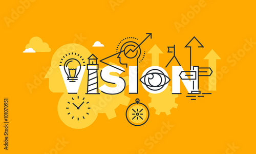 Thin line flat design banner of company vision statement. Modern vector illustration concept of word vision for website and mobile website banners, easy to edit, customize and resize.