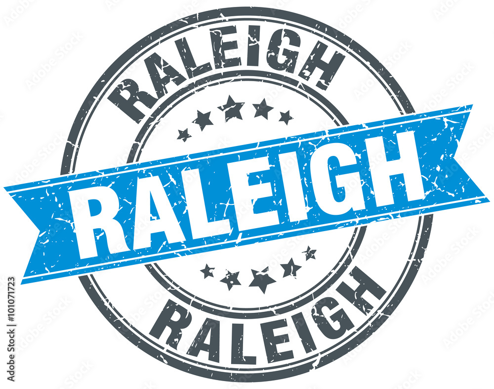 Raleigh blue round grunge vintage ribbon stamp