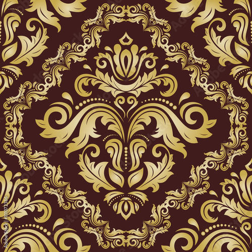Oriental golden vector classic pattern. Seamless abstract background