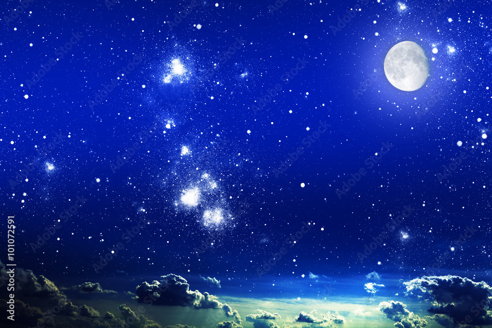 Night sky with stars and full moon background Stock Photo | Adobe Stock