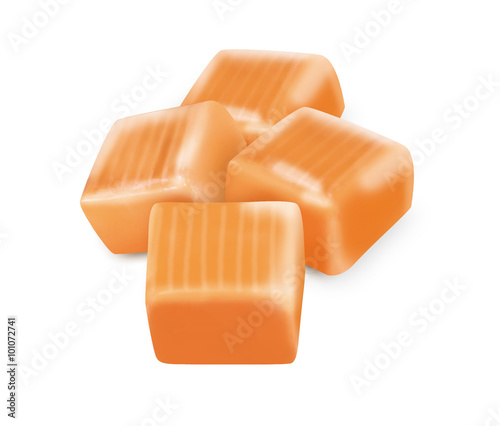 Square candy caramel with clipping path