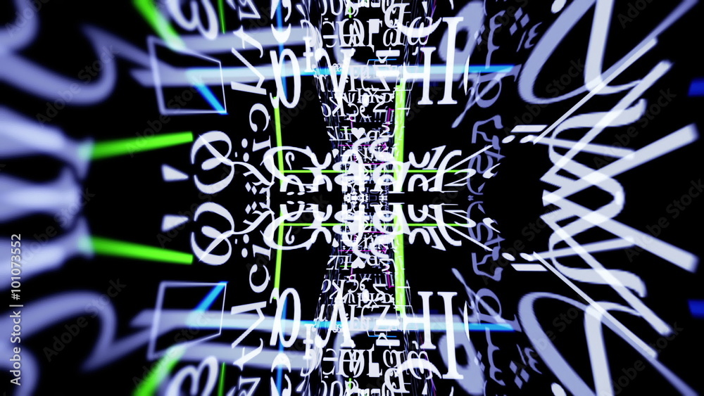 Video Background 1138: Traveling through a maze of formula, algebra and computer code (Loop).