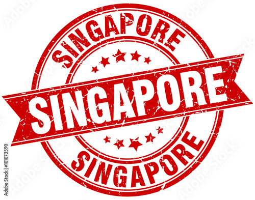 Singapore red round grunge vintage ribbon stamp