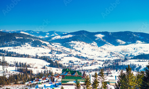 beautiful winter mountains, skiing resort