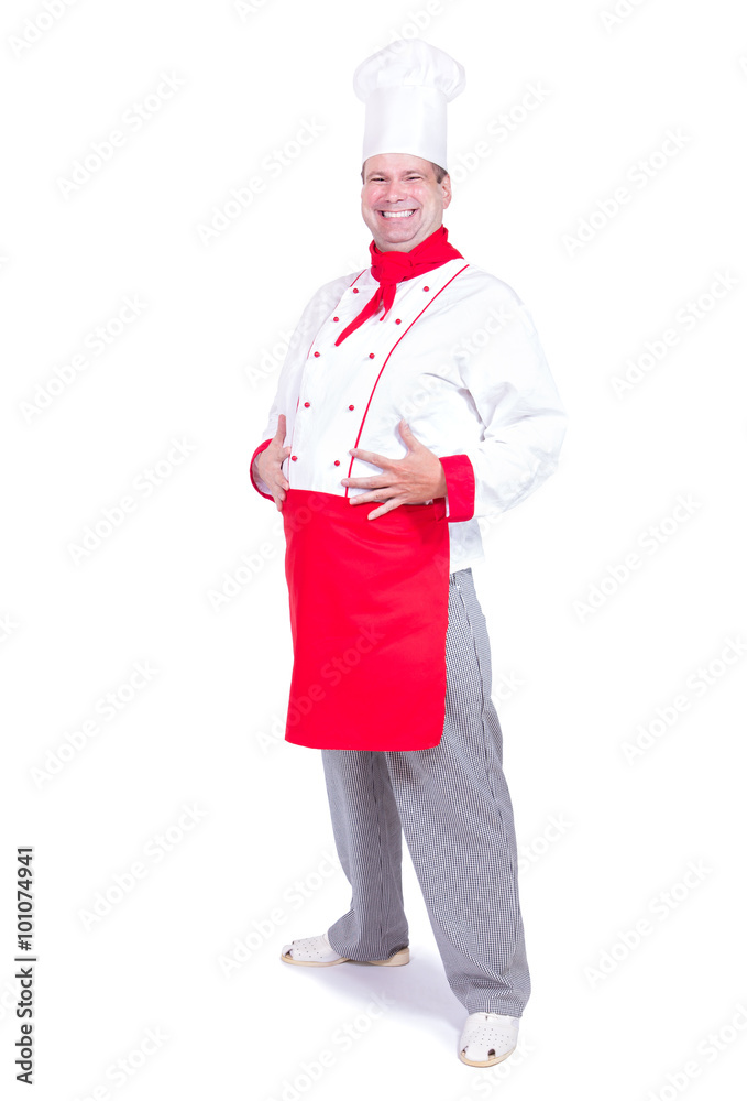 happy cook standing isolated on white background