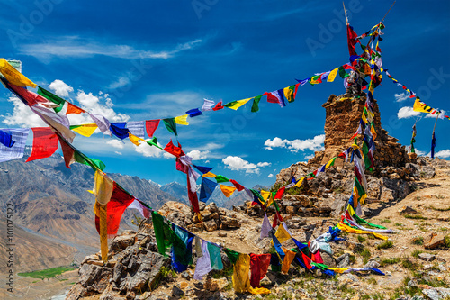 Фотография Buddhist prayer flags in Himalayas